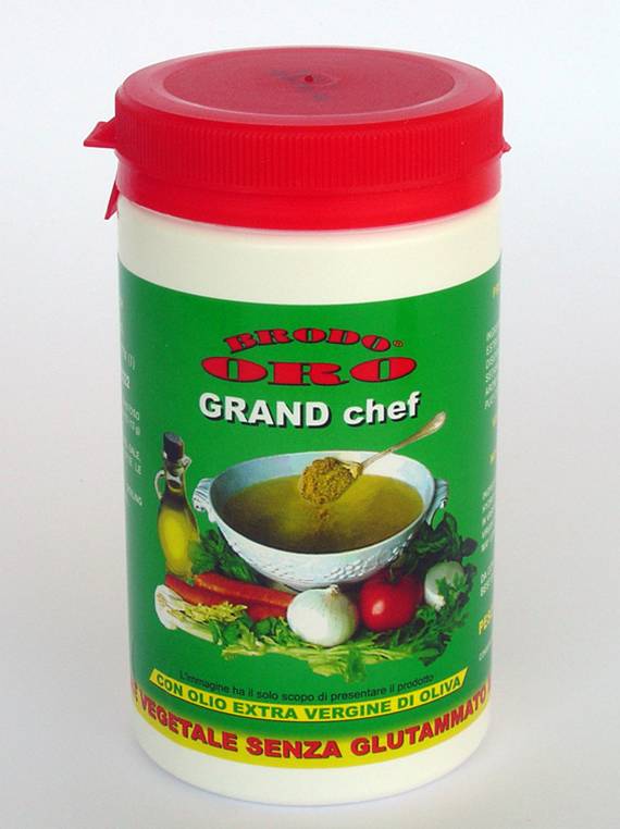 vegetable bouillon granular for soup and seasoning , with extravirgin olive oil , no glutamate added msg