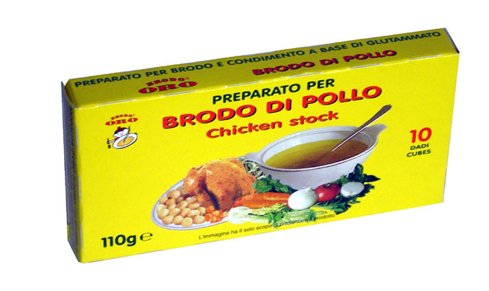 chicken stock, brodo di pollo, for soup and seasoning, bouillon cubes